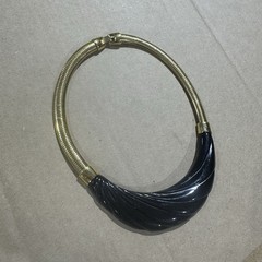 Vintage MONET 1980s Black Molded Lucite Swirl bib Deco Statement Runway Collar