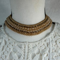 Vintage Necklace Choker Collar Faux Pearl Beaded Mid-Century Old Hollywood Glam