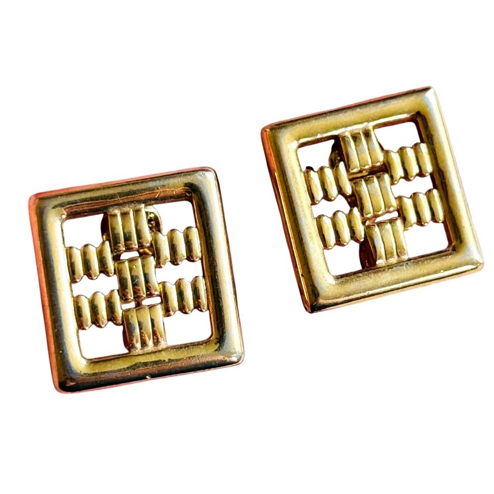 Monet Earrings VTG Clip Signed Dangle Gold Plated Rare McM Retro Square chunky