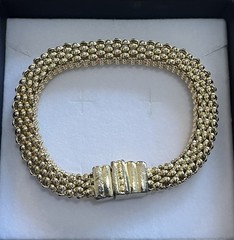 Vintage Gold Tone Beaded Mesh Chain Bracelet 8.5 Inch Statement