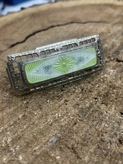 Enamel Yellow Lavender Guilloche Estate Vtg Silver J Hook Clasp Bar Brooch Pin
