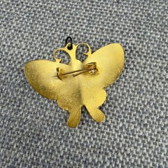 Vintage Butterfly Brooch Cloisonne Gold Tone 1.5 Inches