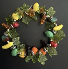 Vintage Plastic Acrylic Resin Fruit Salad Charm Bracelet Colorful Beads Silver