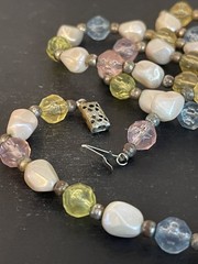 1930’s Faux Pearl & Faceted Pastel Beaded Necklace 60”
