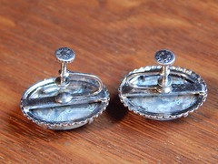 Vintage Green Moss Agate Good Quality Sterling Silver Screw Back Earrings