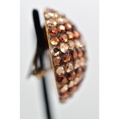 Bellini Formart Vintage Crystal Clip On Earrings Round Tiger Signed 1980s BinBK