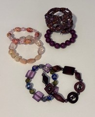 6 Piece Lot of Colorful Pink Purple Tone Bracelets Plastic Stone Glass Variety