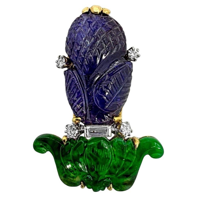 Wedderien Art-Deco Period Platinum Gold Diamond Sapphire and Jade Foliate Brooch