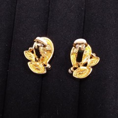Swarovski Swan Gold Tone Lavender Yellow Pink Crystal Earrings Clip-On