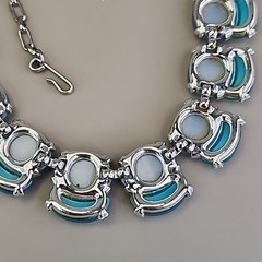 Vintage Thermoset Necklace Blue Silver Tone 15.5″