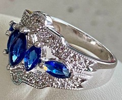 Faux Sapphire Crystal Statement Cocktail Ring Marquise Cut Prong Set Band Size 8