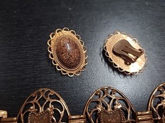 Vintage Copper Tone Bracelet and Earring Set Estate Sale Jewelry Find Clip-on