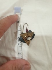 Vintage unsigned Geometric Copper And Brass Blue With Glass Or Opal Stone?