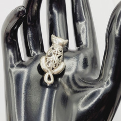 Cat Kitty Kitten Open Filigree Sterling Silver 925 Jezlaine Vintage Brooch Pin