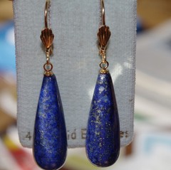 Quality 14K GF 45mm Large Laois Lazuli Tear drop Lever back Earrings