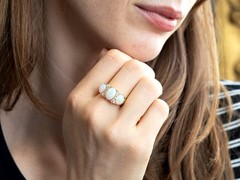 Antique 4.20Ct White Opal and 0.80Ct Diamond 18k Yellow Gold Ring Circa 1880