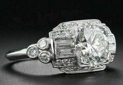 Art Deco Style Old European Lab Created Diamond Wedding 14K White Gold FN Ring