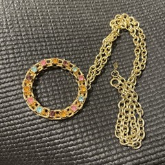 Vintage Sarah Coventry Piccadilly Circle Necklace Multi Color Rhinestone 26 in