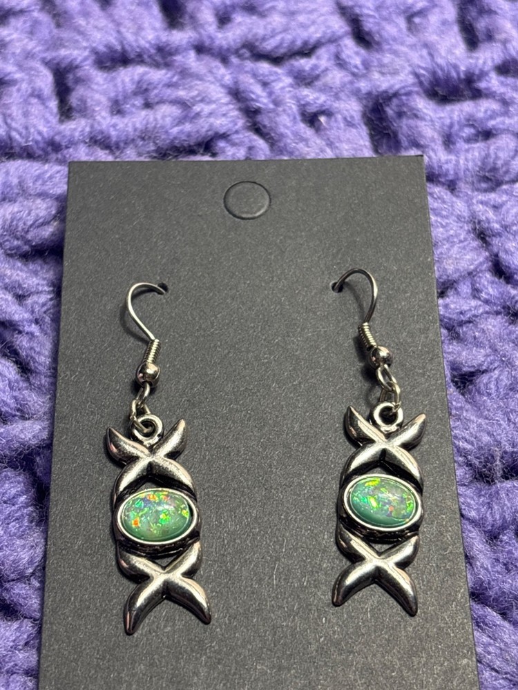 Vtg 1997 Waldeck Johnson WJ Signed Dangle Earrings Xs Faux Fire Opal Cabochon