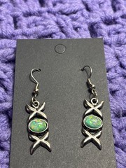 Vtg 1997 Waldeck Johnson WJ Signed Dangle Earrings Xs Faux Fire Opal Cabochon