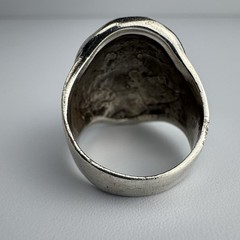 Vintage Sterling Silver 925 Oxidized Scroll Wide Oval Domed Signet Ring Size 5.5