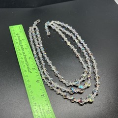 Vintage Beautiful 3 Strand 15”-16.5” Necklace AB Aurora Borealis Crystal Beaded