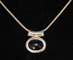 Vintage 925 Sterling Silver 16″ Necklace w/ Black Onyx Oval Slide Pendant 14.5gr