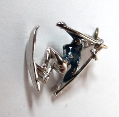 VINTAGE ENAMEL SPORT SKIER 3D CHARM PENDANT STERLING SILVER 23MM X 21MM WIDE