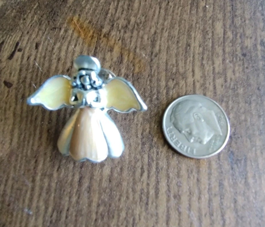 Vintage Enameled Angel Tack Style Lapel Pin 1″ Pewter Plated GPC