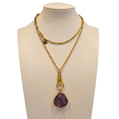Designer John Wind Maximal Art Hand Door Knocker Amethyst Geode Long Necklace