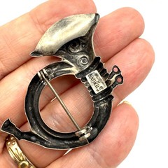 French Horn Design Brooch Sterling Silver 925 Size 1.75″ Length