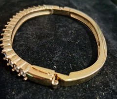 Swarovski Gold Tone Vintage Crystal Hinged Bangle Bracelet Side Closure