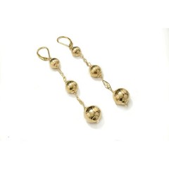 Vintage 3″ Gold Puffed Ball Drop Earrings | 1/20 14K Gold Filled | Handcrafted