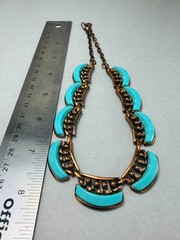 Vintage MCM Matisse Unsigned Copper Turquoise Glass Necklace Tribal Brutalist