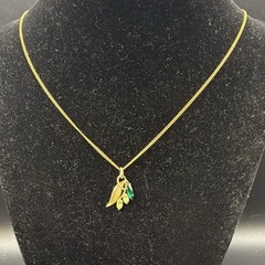 Pretty Vintage 12k Gold Filled Floral Leaf Pendant, Emerald-Glass, Peridot-Glass