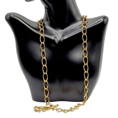 Curved Curb Oval Link Shiny Gold Tone Versatile Single Chain Necklace 24 inch