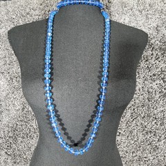 Vintage 1920s Art Deco Cobalt Blue Faceted Glass Hand Knotted Flapper Necklace