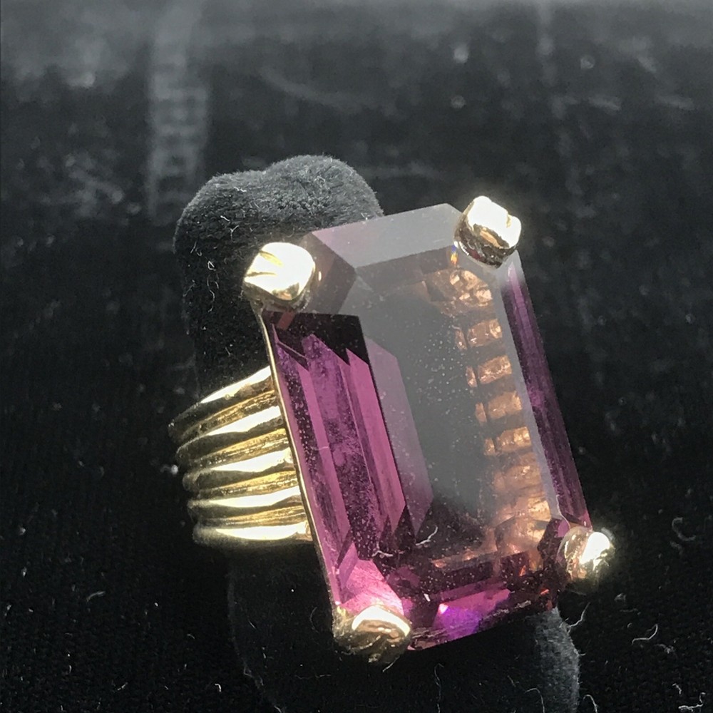 Vintage 18KT GE Gold Plated Large Purple Crystal Unique Cut Ring varied sizes