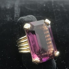 Vintage 18KT GE Gold Plated Large Purple Crystal Unique Cut Ring varied sizes