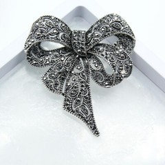 Vintage Black Color Rhinestone Bow Brooches for Women Large Bowknot Brooch Pin