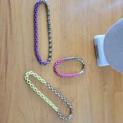 Vintage 80s Color Block Drape Bracelet Lot Pink Purple Yellow Silver Tone