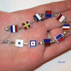 VTG 1940s Sterling Silver Enamel Nautical Flag Sweetheart Bracelet WWII