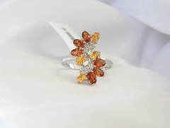 Designer Sterling Silver 925 Natural Mandarin Orange Garnet Ring Size 10