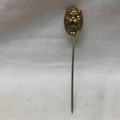 Victorian Gold Filled Lion Face Stick Pin Glass Eyes and Mouth