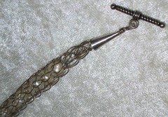 Vintage 925 Sterling Silver Chainmaille Pearl Viking Dragon Tail Toggle Bracelet