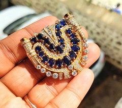 4Ct Oval Cut Lab Created Blue Sapphire Brooch Pin 14K Yellow Gold Plated Silver