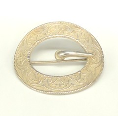 Vintage Buckle Brooch Silver Tone Scroll Design Signed FNC
