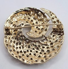 Vintage Faux Pearl Cluster Brooch Swirl Round Gold Tone Metal Classy 90s