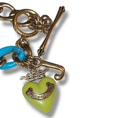 Juicy Couture Y2K Chunky Charm Bracelet Rare Blue Green Enamel Starter Gold Tone