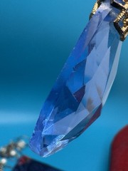 Antique Art Deco Blue Czech Glass Teardrop Necklace 21” Brass Filigree 1920s